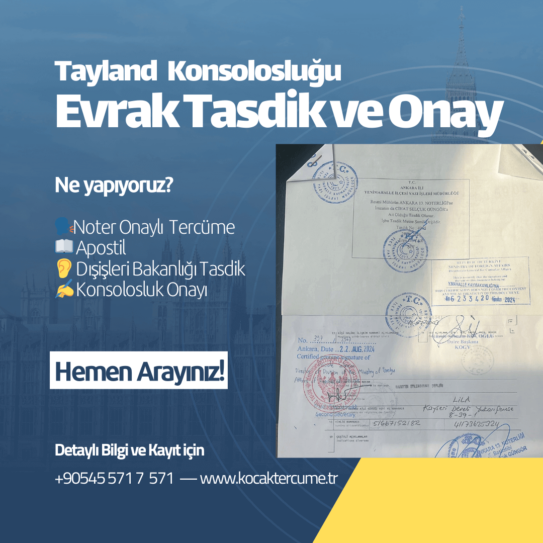 Tayland Konsolosluğu Evrak Tasdik ve onay